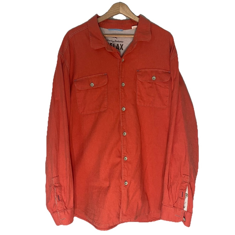 Tommy Bahama Relax‎ Button Down Long Sleeve Shirt 100% Cotton Orange Men’s XLT